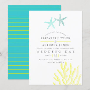 Turquoise en Yellow themed Beach Wedding Kaart