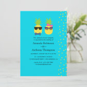 Turquoise en Yellow Tropical Summer Beach Wedding Kaart (Staand voorkant)