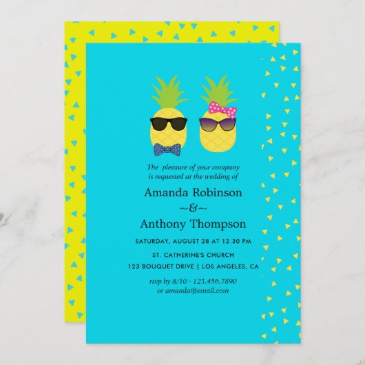 Turquoise en Yellow Tropical Summer Beach Wedding Kaart (Voorkant / Achterkant)