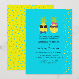 Turquoise en Yellow Tropical Summer Beach Wedding Kaart
