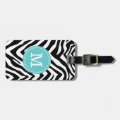 Turquoise en Zebra Print Custom Monogram Bagagelabel (Voorkant horizontaal)
