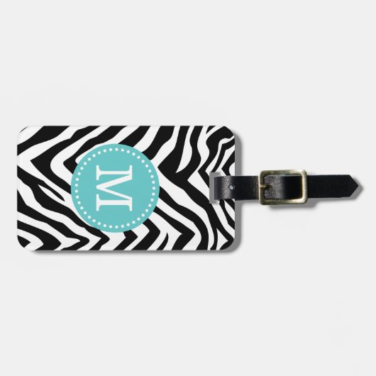 Turquoise en Zebra Print Custom Monogram Bagagelabel (Voorkant horizontaal)