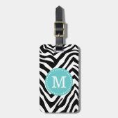 Turquoise en Zebra Print Custom Monogram Bagagelabel (Voorkant verticaal)