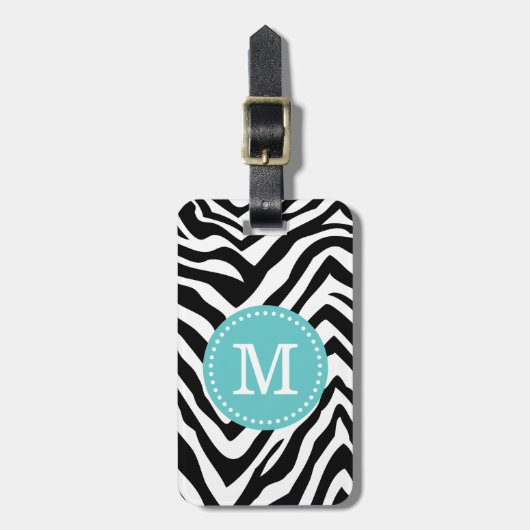 Turquoise en Zebra Print Custom Monogram Bagagelabel (Voorkant verticaal)