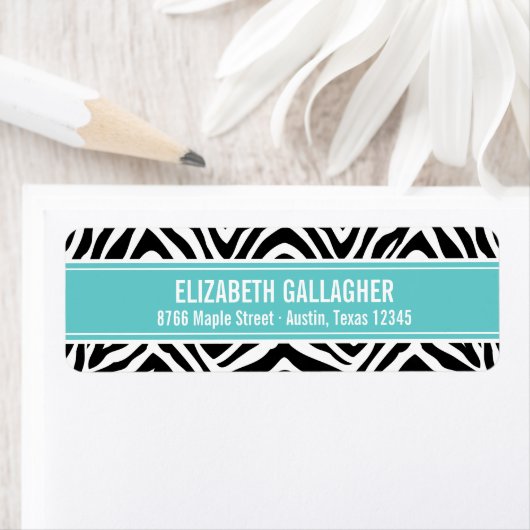 Turquoise en Zebra Print Etiket (Insitu)