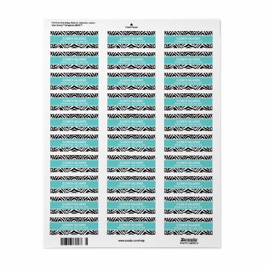 Turquoise en Zebra Print Etiket (Full Sheet)