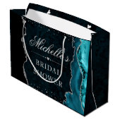 Turquoise en Zilver Glitter Agate Bruiloftsfeest Groot Cadeauzakje (Achterkant Gekanteld)