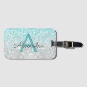 Turquoise en Zilver Monogram naam en initiaal Bagagelabel (Voorkant (horizontaal))