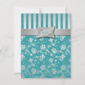 Turquoise en Zilveren Bloem Rank RSVP Kaart (Voorkant)