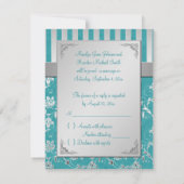 Turquoise en Zilveren Bloem Rank RSVP Kaart (Achterkant)