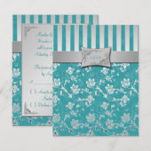 Turquoise en Zilveren Bloem Rank RSVP Kaart (Voorkant / Achterkant)