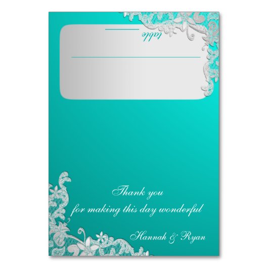 Turquoise en Zilveren Bloemen Kant Design Kaart (Voorkant)