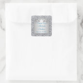 Turquoise en zilveren bloemenbruiloft gunst Sticke Vierkante Sticker (Tas)