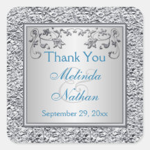 Turquoise en zilveren bloemenbruiloft gunst Sticke