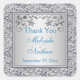 Turquoise en zilveren bloemenbruiloft gunst Sticke Vierkante Sticker