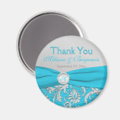 Turquoise en Zilveren Damask Bruiloft Favor Magnet (Voorkant / Achterkant)
