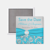 Turquoise en Zilveren Damask Sla de Datummagneet o Magneet (Voorkant / Achterkant)