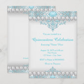 Turquoise en zilveren diamant Quinceanera Kaart (Voorkant / Achterkant)