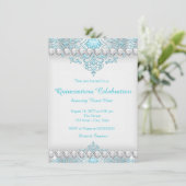 Turquoise en zilveren diamant Quinceanera Kaart (Staand voorkant)