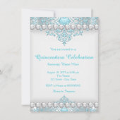 Turquoise en zilveren diamant Quinceanera Kaart (Voorkant)
