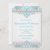 Turquoise en zilveren diamant Quinceanera Kaart (Voorkant)