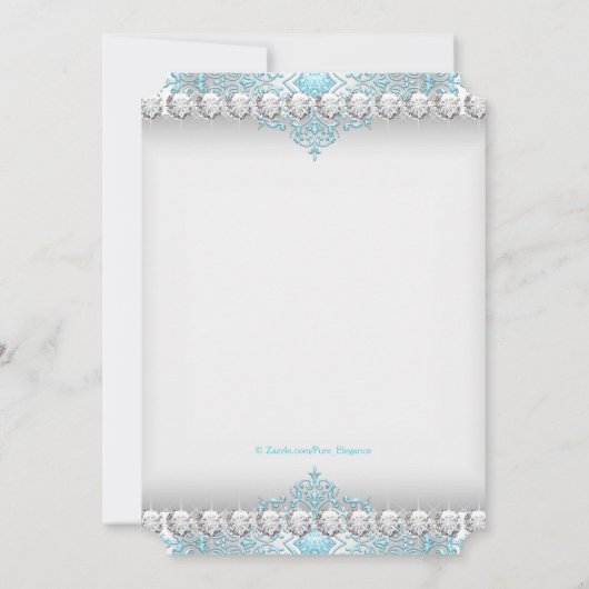 Turquoise en zilveren diamant Quinceanera Kaart (Achterkant)