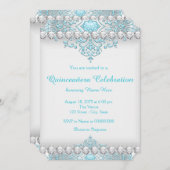 Turquoise en zilveren diamant Quinceanera Kaart (Voorkant / Achterkant)