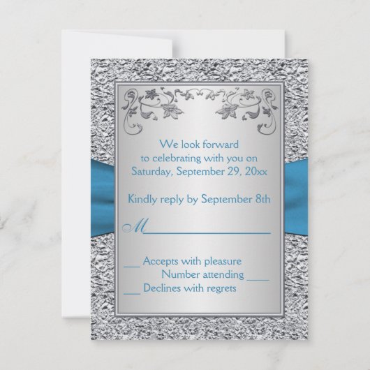 Turquoise en Zilveren Folie RSVP Kaart (Achterkant)