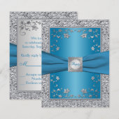 Turquoise en Zilveren Folie RSVP Kaart (Voorkant / Achterkant)
