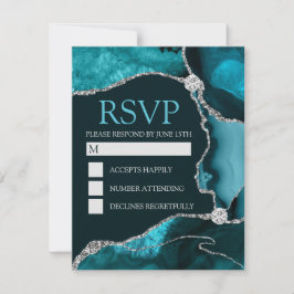 Turquoise en Zilveren Glitter Agate Verjaardagsfee RSVP Kaartje