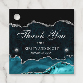 Turquoise en Zilveren Glitter Marmeren Bruiloft Bedankjes Labels