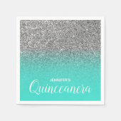 Turquoise en Zilveren Glitter Ombre Quinceanera Servet (Voorkant)