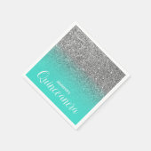 Turquoise en Zilveren Glitter Ombre Quinceanera Servet (Hoek)