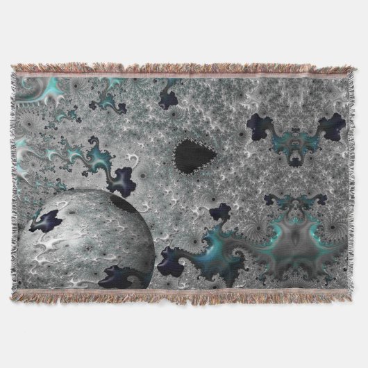 Turquoise en Zilveren Mandelbrot Gooi Deken (Voorkant)