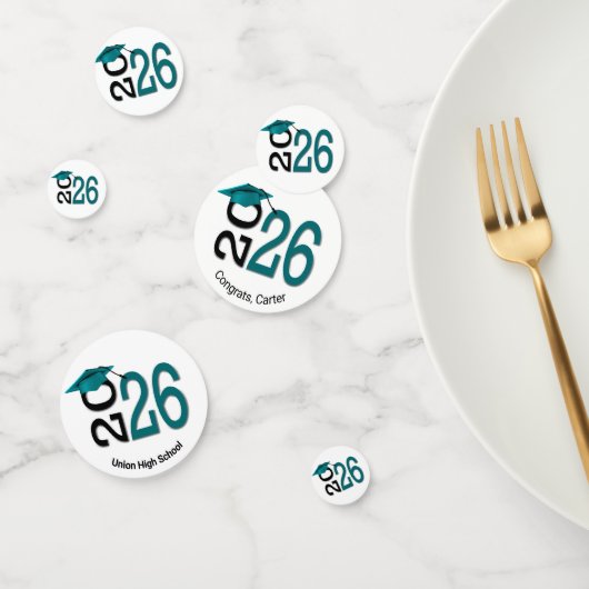 Turquoise en Zwart Afstuderen 2026 Confetti (Groep)