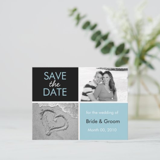 Turquoise en zwart Bewaar de datum Foto Briefkaart (Staand voorkant)