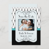 Turquoise en zwart Bewaar de datum Foto Briefkaart (Voorkant / Achterkant)