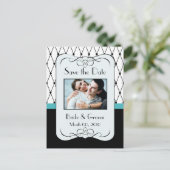 Turquoise en zwart Bewaar de datum Foto Briefkaart (Staand voorkant)