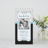 Turquoise en zwart Bewaar de datum fotokaarten Save The Date (Staand voorkant)