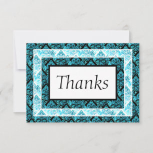 Turquoise en zwart Dank u kaart