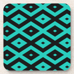 Turquoise en zwart diamantpatroon bier onderzetter