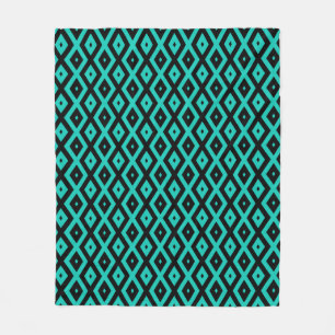 Turquoise en zwart diamantpatroon fleece deken