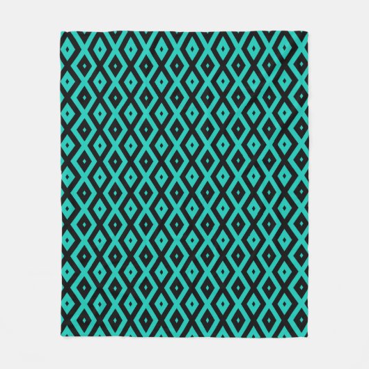 Turquoise en zwart diamantpatroon fleece deken (Voorkant)