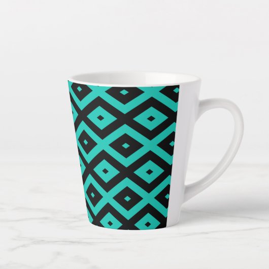 Turquoise en zwart diamantpatroon latte mok (Rechts)