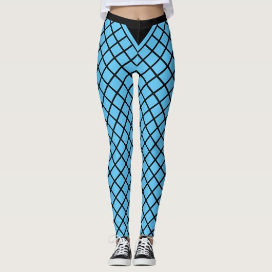 Turquoise en zwart diamantpatroon leggings (Voorkant)