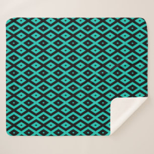 Turquoise en zwart diamantpatroon sherpa deken