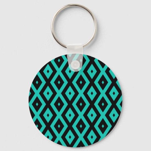 Turquoise en zwart diamantpatroon sleutelhanger (Voorkant)