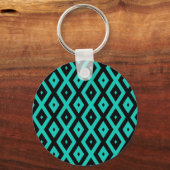 Turquoise en zwart diamantpatroon sleutelhanger (Voorkant)