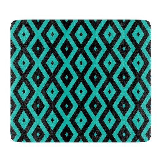 Turquoise en zwart diamantpatroon snijplank (Voorkant)
