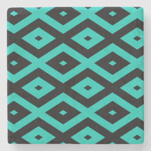 Turquoise en zwart diamantpatroon stenen onderzetter